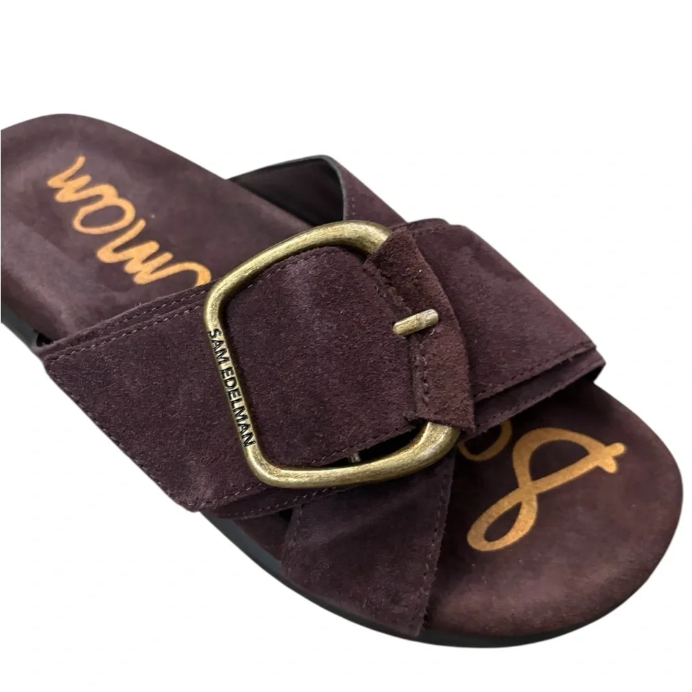 Sam Edelman Suede Buckle Slide Sandals in Cafe Noir Suede Size 6.5 - Picture 2 of 8